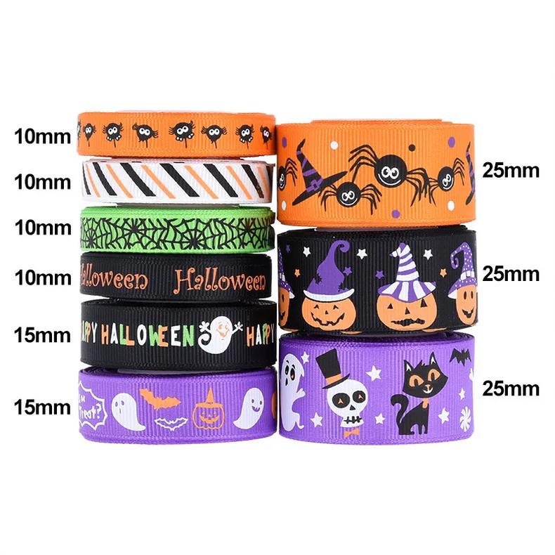 

10m 2021 Halloween New Ribbon 9 Styles Print Ghost Gift Packing Rope Trick or Treat Candy Bag Rope Witch Pumpkin Ribbon Decor