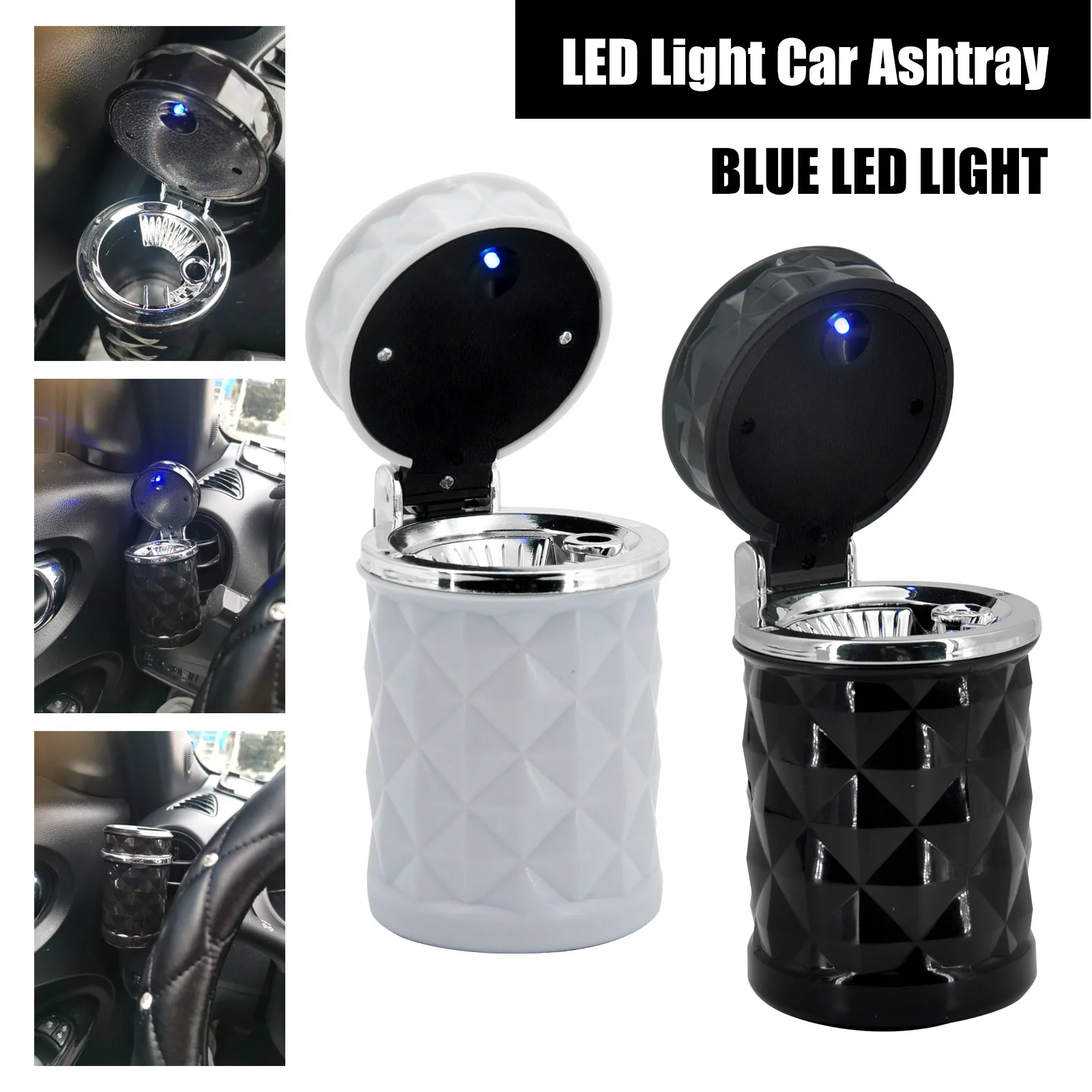 

2021 Car Portable LED Light Car Ashtray Universal Cigarette Cylinder Seat Car Ashtray Car LED Light Ashtray