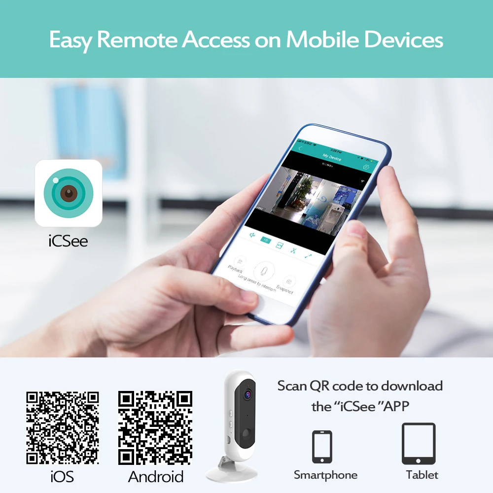 

1080P HD Wireless Surveillance Camera Battery IP Camera WiFi Rechargeable Security Low Power Home IR Night Vision Alarm Audio