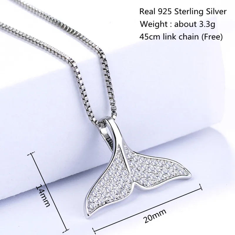 

Real 925 Sterling Silver Necklaces Women Exquisite Micro-inlaid Zircon Blue Dolphin Fishtail Necklace for Women Fashion Jewelry