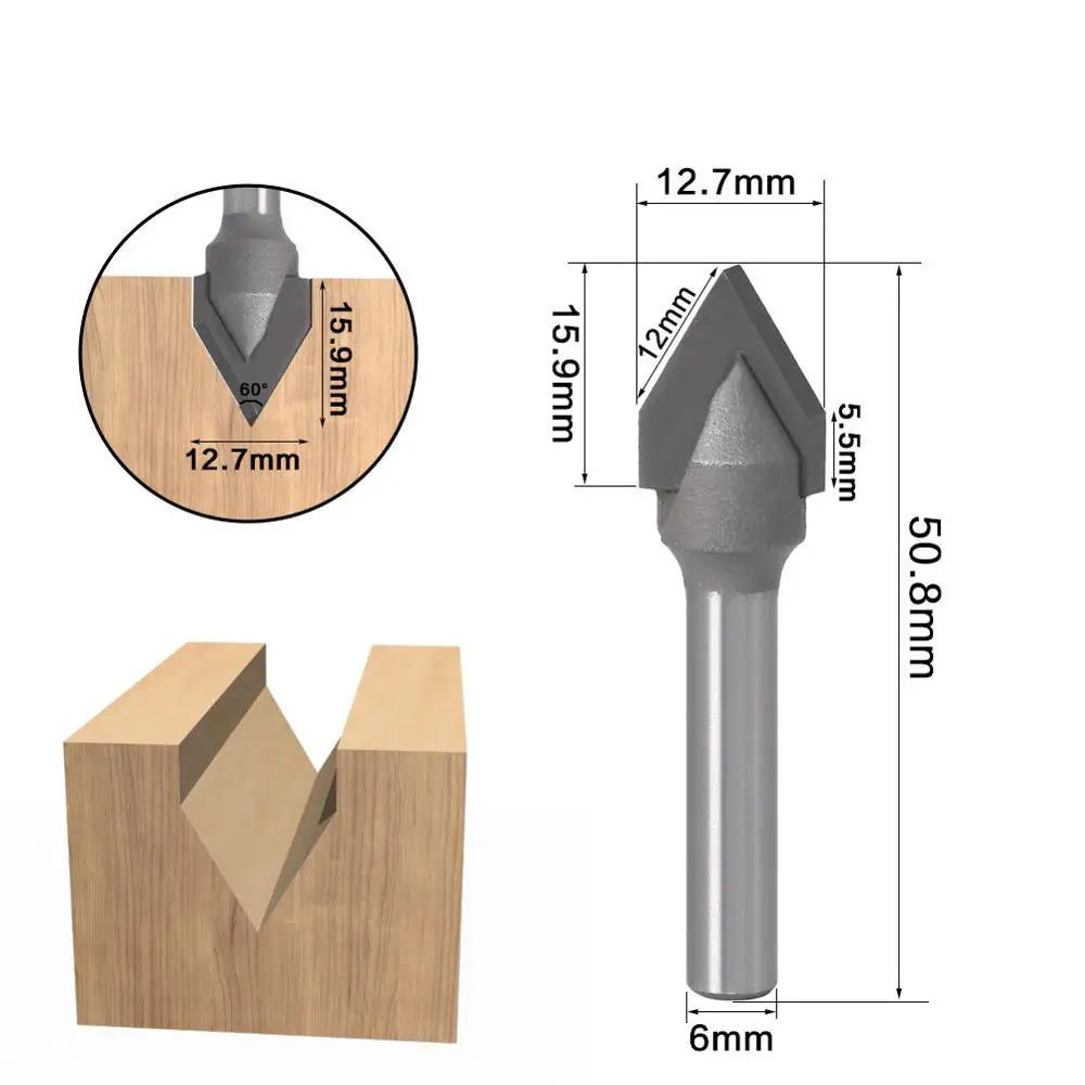 6 мм хвостовик 1/4 V бит CNC твердосплавная фреза 3D для дерева 60 градусов Вольфрам