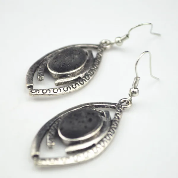 EC013 овальные черные вулканические серьги-подвески с вулканическим камнем 1 Пара