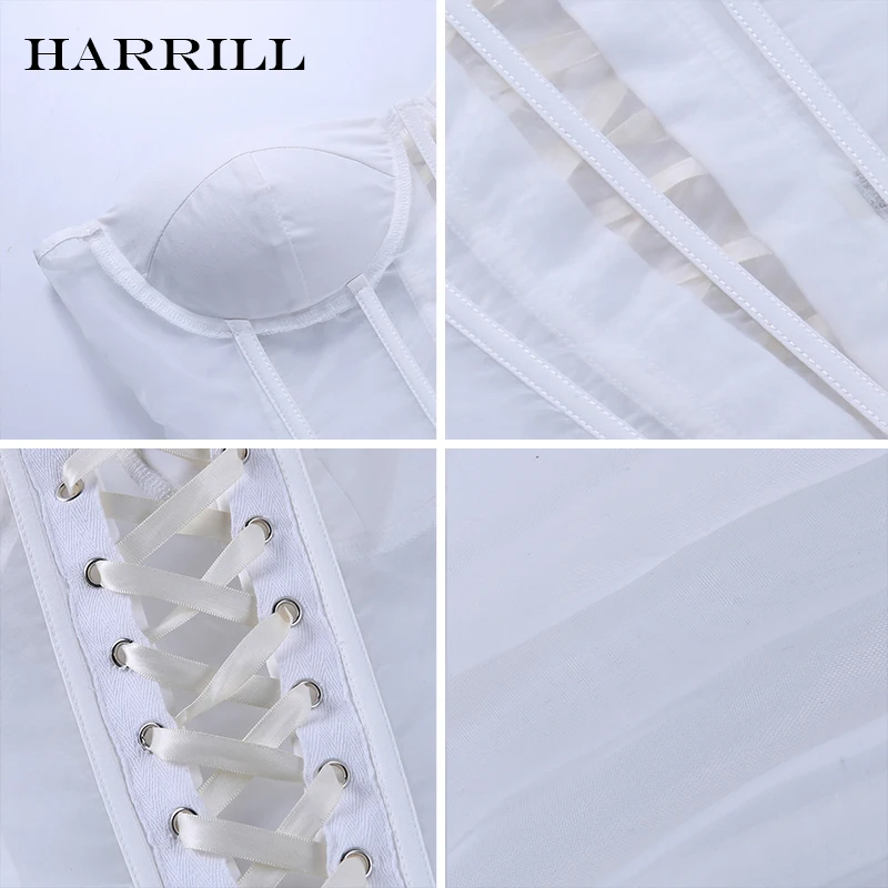 

Overbust Bustiers Corsets Women Lace-Up Solid Skinny Corset Top Female Lingerie Sexy Perspective Mesh Slim Gothic Tube Tops