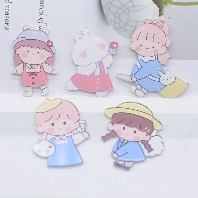 

35mm 10Pcs Planar Girl Animal Resin Supplies DIY Crafts Flatback Scrapbooking Ornament Accessories
