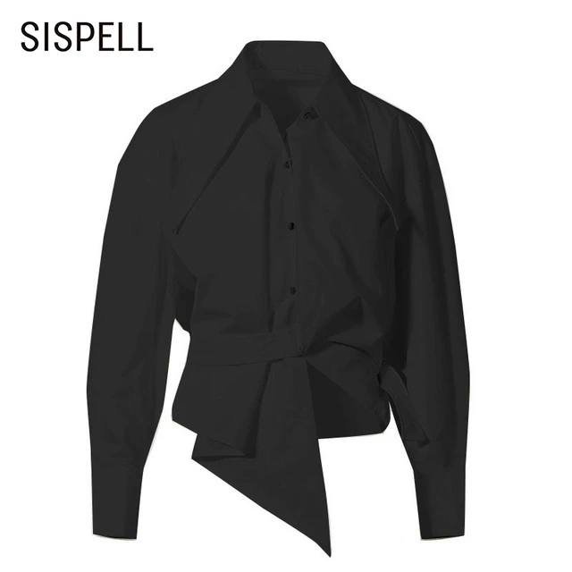 

Женская блузка с отложным воротником SISPELL, Повседневная рубашка с длинным рукавом и высокой талией, приталенная блузка, 2021
