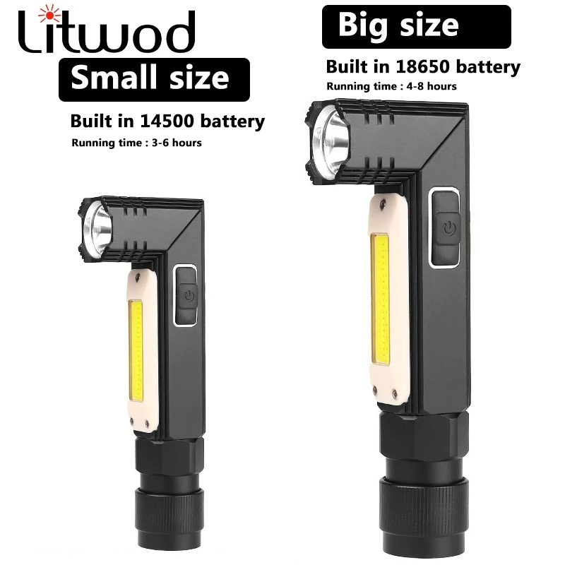 

XM-L2 U3 & COB LED Flashlight 3000LM Waterproof Light USB Rechargeable Torch Tail Magnet Work Lamp Rotate Built-in Battery Black