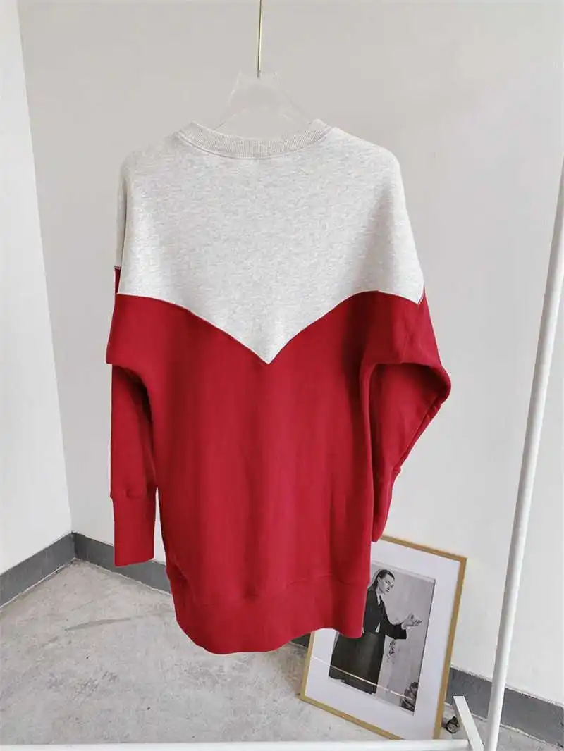 

Woman Cotton Midi dress Round neck straight Long Sleeves Drop shoulder Front letter casual women dress