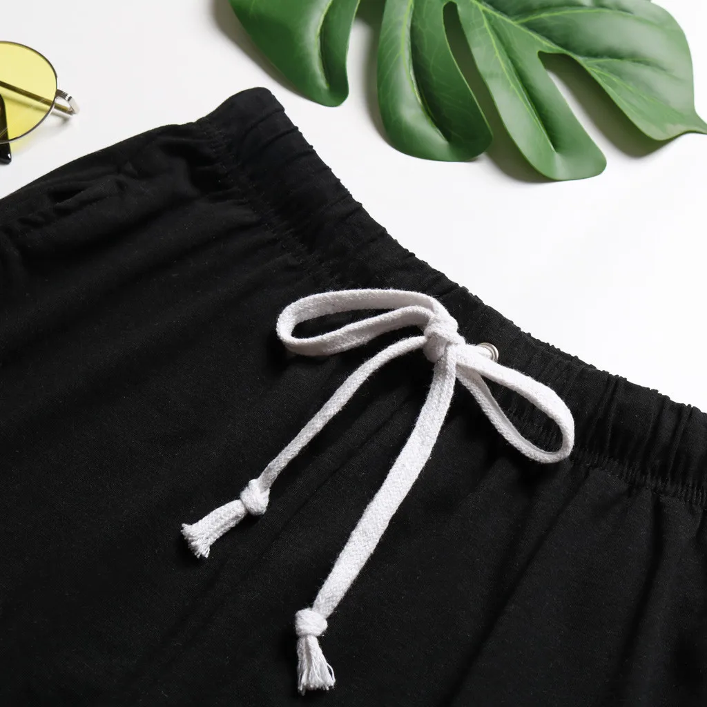 

Pockets High waisted Solid Black Short Home Shorts Trousers Summer Beach Casual Elastic Waist wild Shorts Shorts Women's Autumn