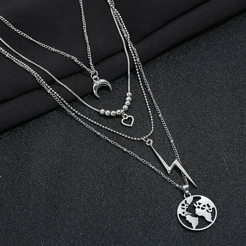 Ожерелья женские в богемном стиле 4 шт./компл. цепочка серебряного цвета с Луной