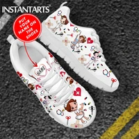 instantarts custom name nurse shoes mesh flat sneakers for womens cute cartoon premium sketch physio design breathable footwear