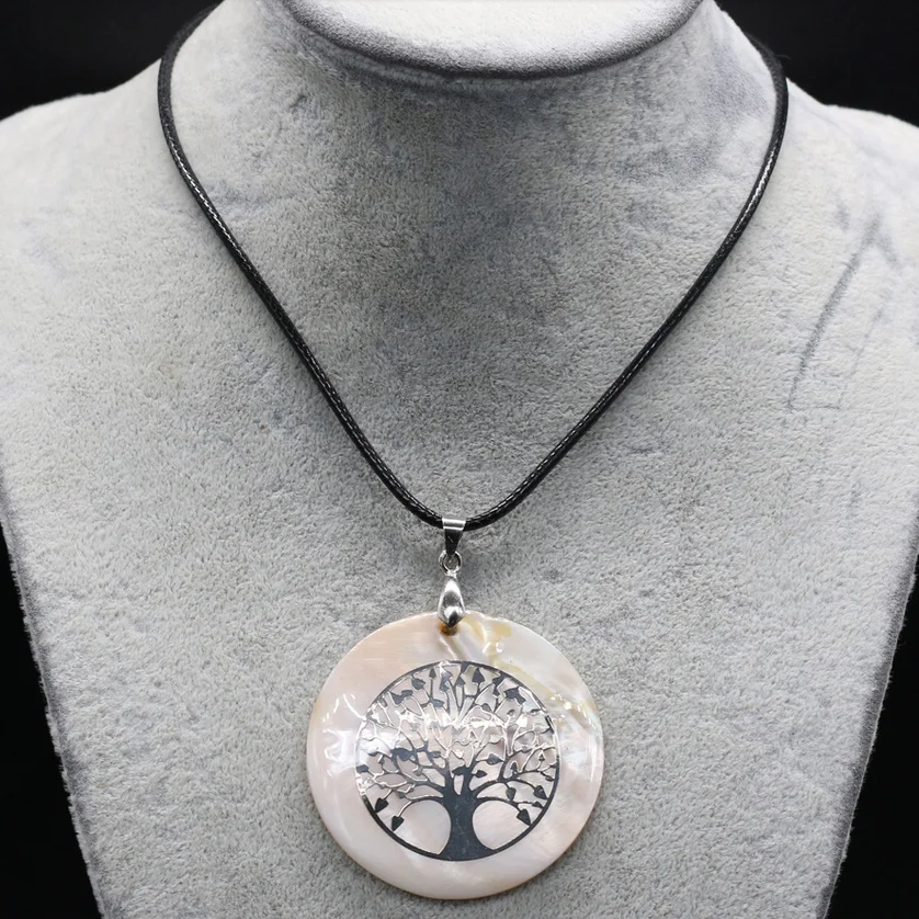 

5pcs DIY Natural Round Shell Tree Of Life Pendants For Jewelry Making Supplies Fatima Hand Charm Handmade Necklace Accessories