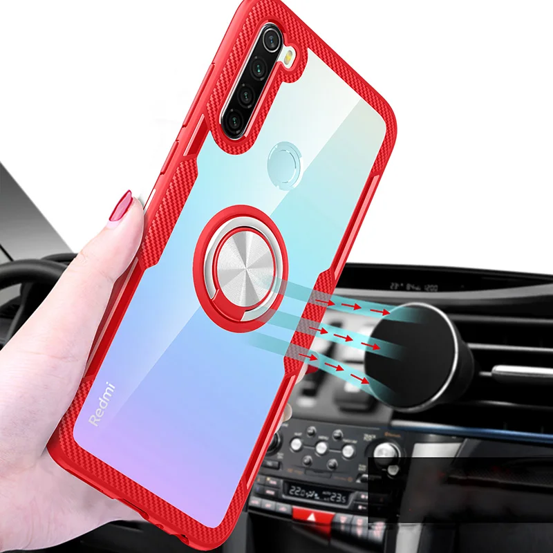 For XIAOMI Redmi Note 8 Pro Mi Phone Case Luxury Original TPU Frame Transparent PC Back Cover Aluminum Ring Bracket Shockproof |