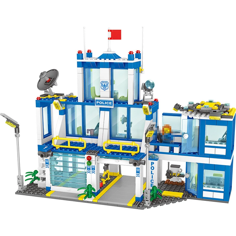 

City Police Series Building Blocks Set Motorbike Car Helicopter Police Station Model Brick Toys For Children Boys