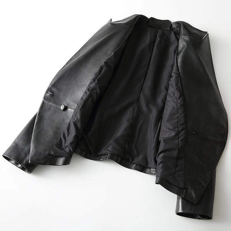 2021 Office Lady Sheepskin Shearling Jacket Women Black Long Sleeves Single Button Female Classic Style Genuine Leather Jacket