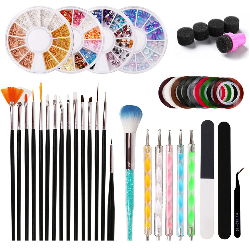 

Nail Art Tools Kits with Drawing Liner Brushes Dottint Pen Big Dust Brush Gem Picker and Sponge Stamping MANICURE NAK011