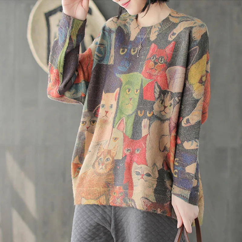 Женский пуловер с принтом оленя женские свитера осень 2019 новинка круглый вырез