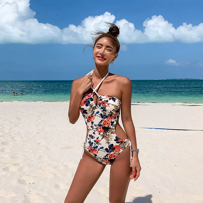Black Halter One Piece Women's Swimming Suit Woman Thong Monokini String Female Swimwear Long Neck Sexy Push Up Women Swimsuit |