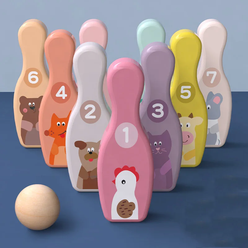

Cartoon Wooden Desktop Bowling Game Toy Set Children Fun Interactive Toys Parent-Child Interactive Toy for Kids Gift