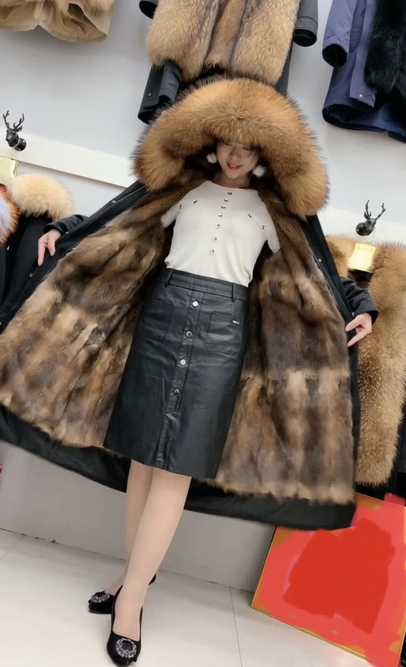 2020 парка из натурального меха енота со съемной подкладкой повседневная меховая