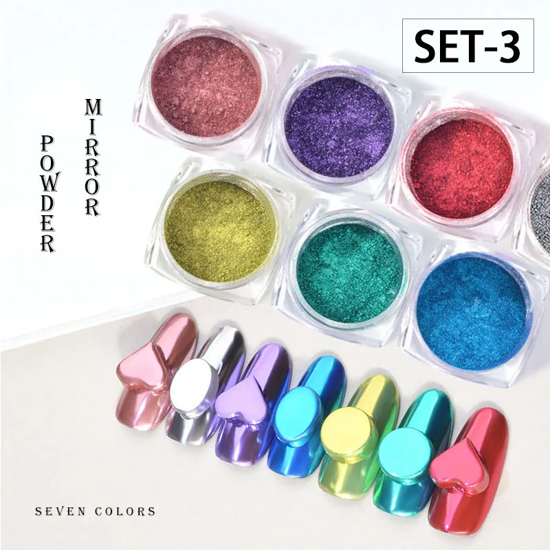 

FlorVida 7pcs Set Nail Art Glitter Magic Mirror Powder Holographic Chrome Pigment Pearl Dusts Rub On Nails For Manicure Kit