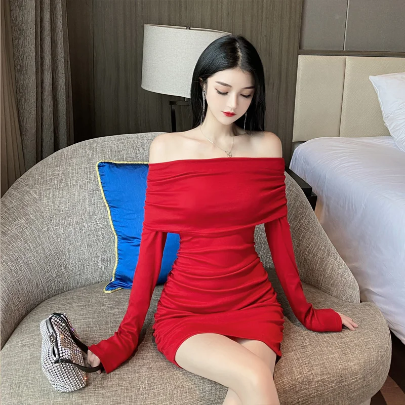 

Red Sexy Party Dress Off Shoulder Elegent Women Dress Mini Spring Autumn Short Dresses For Festival