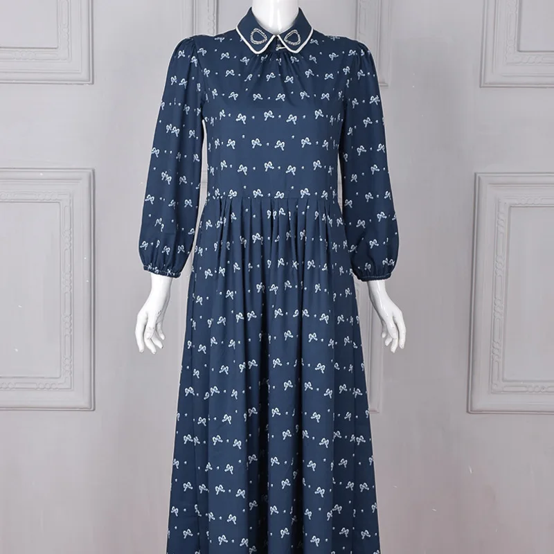 2018 new autumn Chinese restaurant Zhao Wei same bow print dress detachable collar fashion | Женская одежда