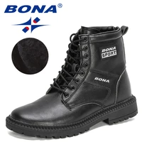 bona 2022 new designers action leather high top shoes men chunky heels ankle boots man anti slip plush footwear short booties