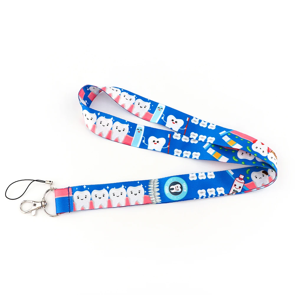 

10pcs/lot J2876 Funny Cartoon Teeth Lanyard For Keys Phone Strap Neck Strap Keychain Lanyards ID Badge Holder For Doctor Nurse