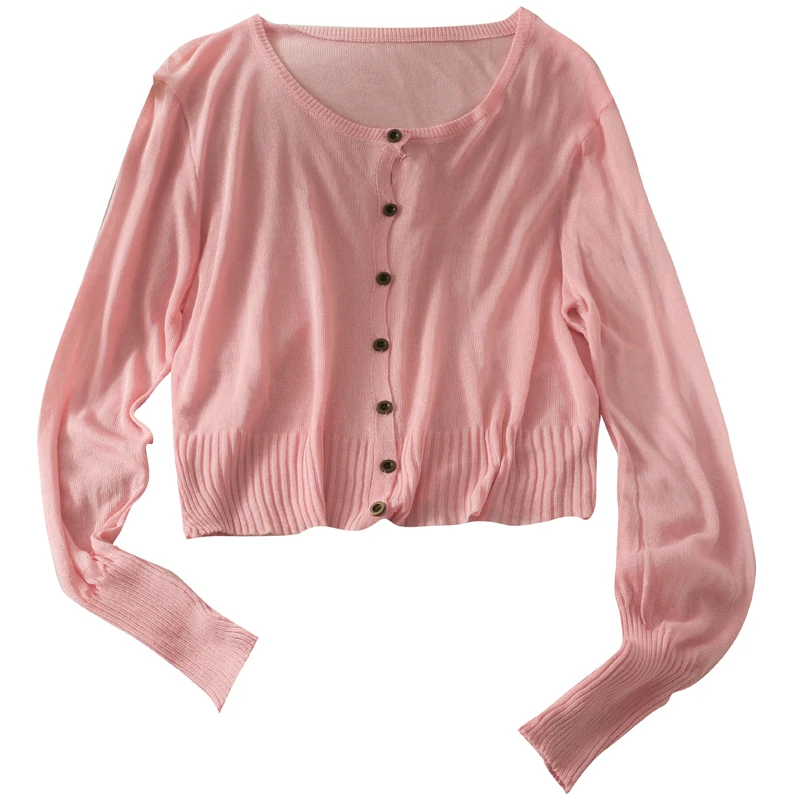 

Women O-Neck Knitted Full Sleeve Slim Sweaters Cardigans Lady Single-breasted Thin Summer Sweater Crop Tops for Female