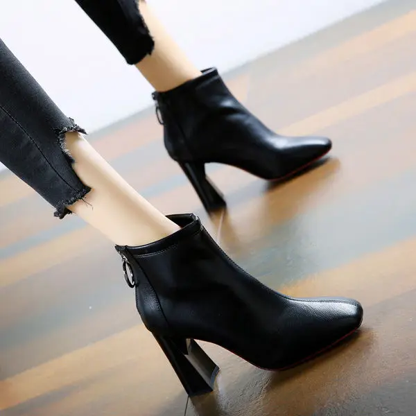 

Ботинки на высоком каблуке, женские туфли из флока, привлекательные вечерние ботильоны на толстом каблуке, женские зимние ботинки с острым ...