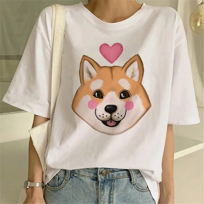 

Women T-shirts Femme Dogs Printed Tshirts Harajuku Korean Style Funny Shirts Cartoon Print Female T-shirts Tops