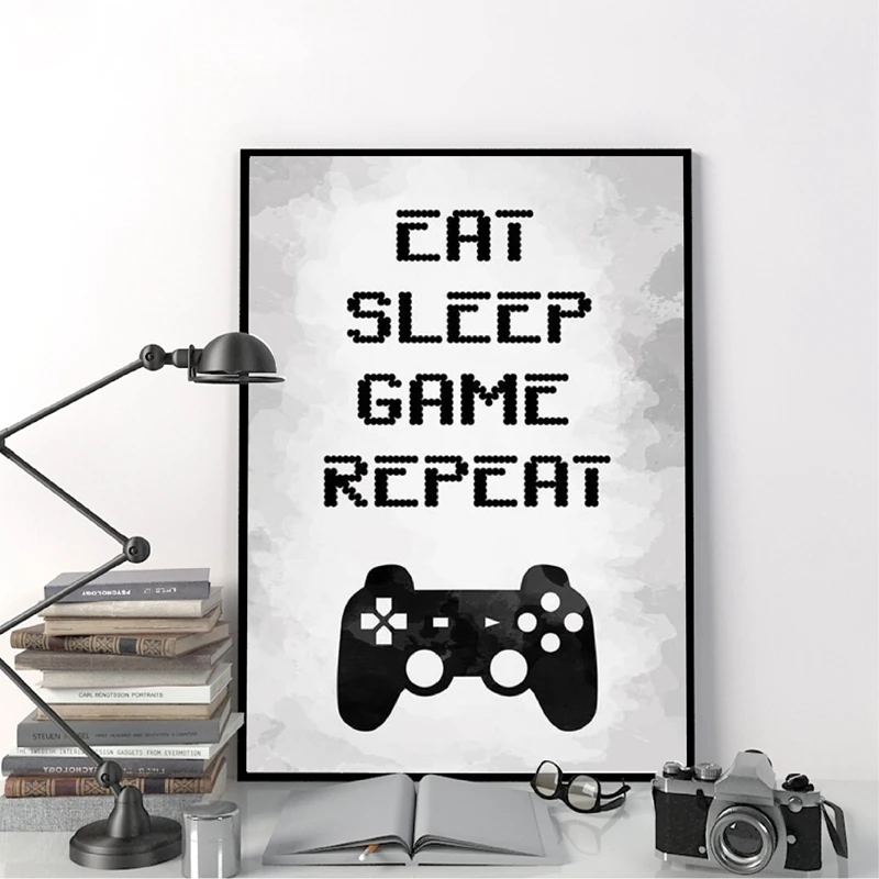 

Game Room Poster Game Center Internet Decorative Painting Canvas Prints Eat Sleep Game Repeat Boys Room Decor Picture No Frame