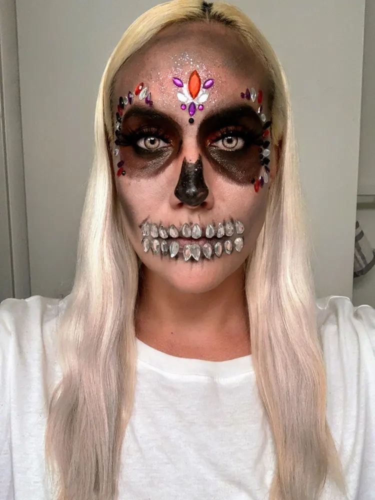 HFG06 1 шт. украшение для лица драгоценный камень стразы Череп зубы наклейка краска