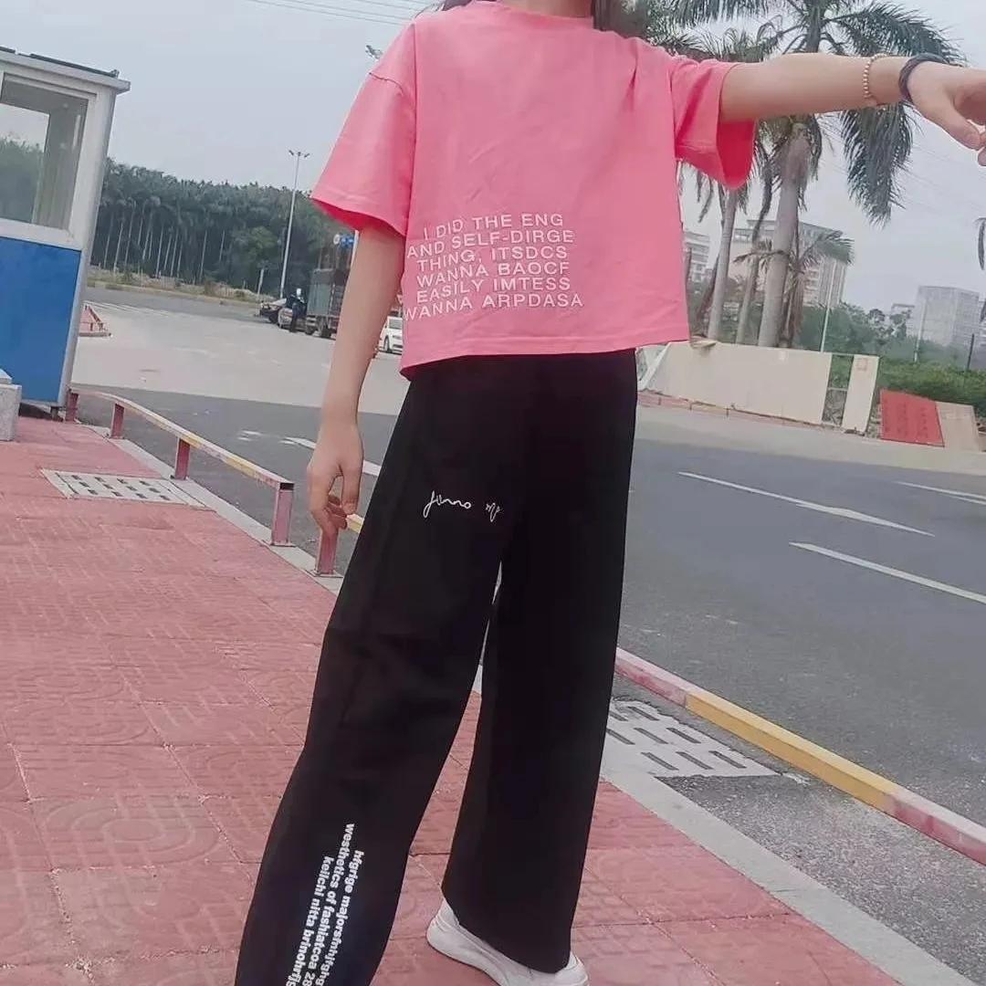 Летняя одежда для девочек комплекты детей-подростков короткий свитшот футболка