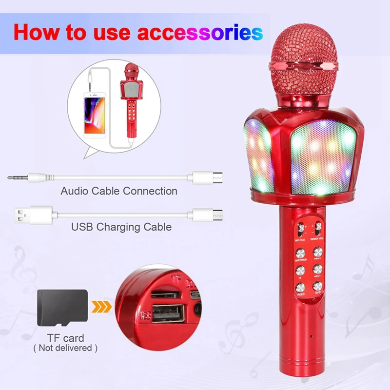 

Karaoke Microphone, Wireless Bluetooth Karaoke Microphone with Flashing Colorful LED Lights Portable Speaker Karaoke