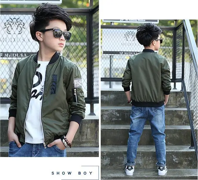 2020 г. Весенне-осенние куртки для мальчиков пальто куртка-бомбер зеленая ветровка