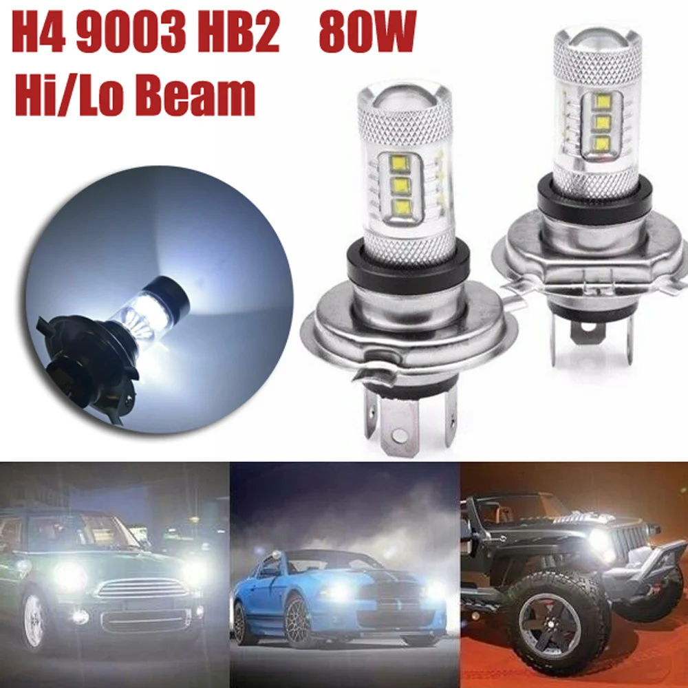 

2pcs H4 9003 HB2 Fog Driving Light LED Headlight 80W High/Low Beam DRL 90W 20-SMD XB-D White Signal Lights, Brake Lights