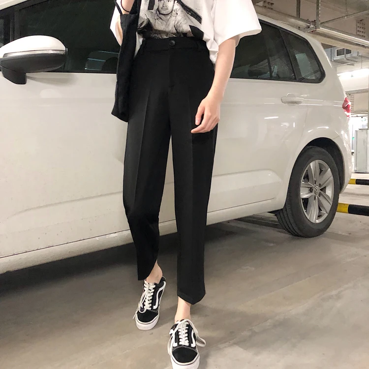 

Black Pants Women's Straight Loose Suit Pants 2021 New Spring High Waist Slimming Popular Casual Pants Trendy Ins