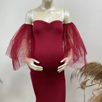 donjudy 2021 maternity dresses women with tulle ruffles sleeve mermaid party wedding long prom gowns photo shoot custom made