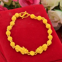 24k yellow gold plated matte lucky bead hand chain for men bracelets wedding anniversary bitthday valentines day jewelry gifts
