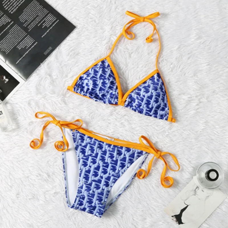 

Новинка 2021, Европейский и американский модный трендовый брендовый бикини, Женский раздельный купальник на бретельках с открытой спиной и т...