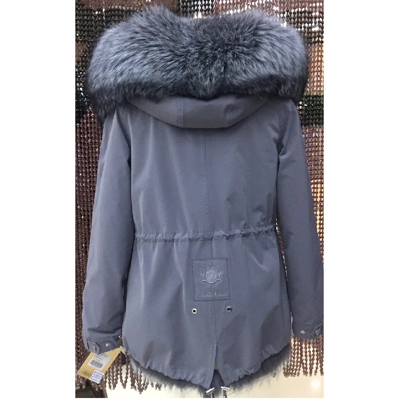 Женская зимняя парка пальто куртка с воротником из лисы енота и кроличьим мехом