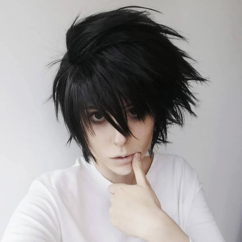 Anime Death Note Wigs L Wig  L.Lawliet Short Black Heat Resistant Synthetic Hair Pelucas Cosplay Costume Wigs + Wig Cap