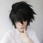 Парики аниме Death Note L парик L.Lawliet короткие черные термостойкие синтетические волосы Pelucas Косплей Костюм Парики + парик Кепка