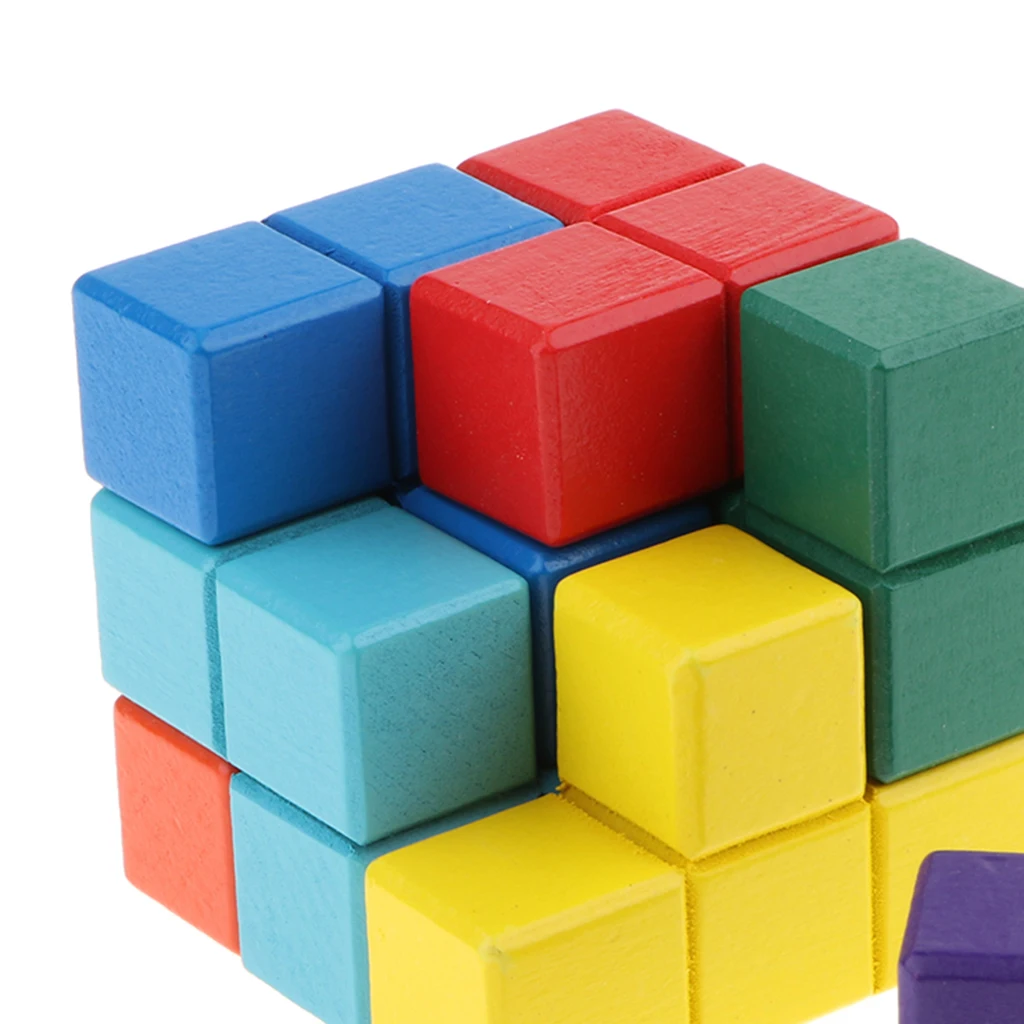 Цветная деревянная коробка для головоломок деревянный сома куб игры укладки с 7