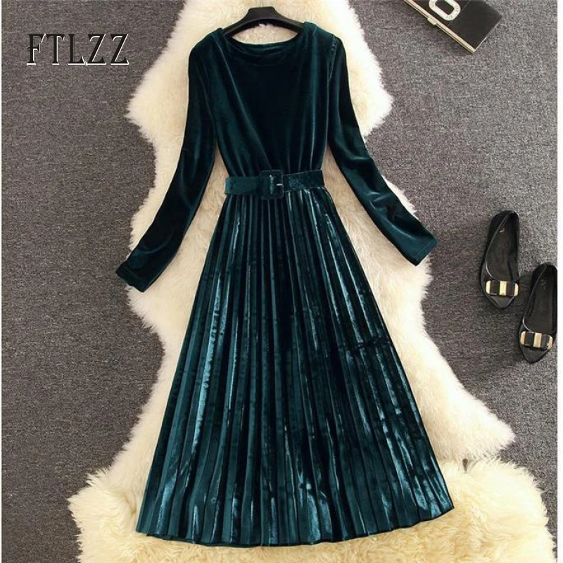 Новинка женское элегантное офисное платье Осень зима тонкое бархатное с поясом