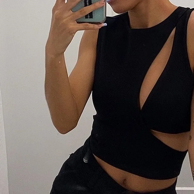 Винтажный укороченный топ с асимметричным вырезом в стиле 90-х сексуальная