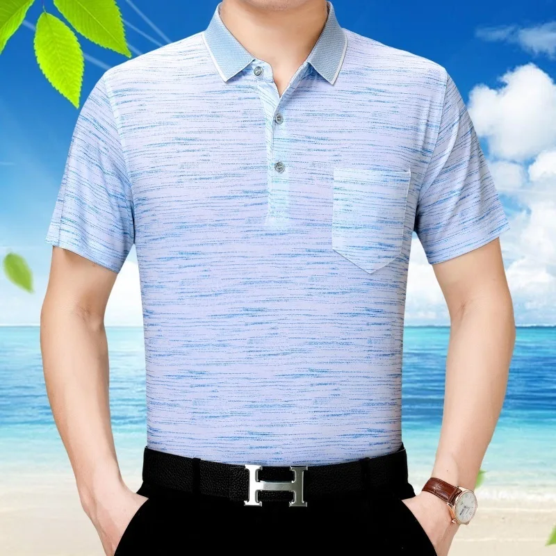 Мужская рубашка поло с коротким рукавом 100% шелк летняя мужская одежда 2020 рубашки