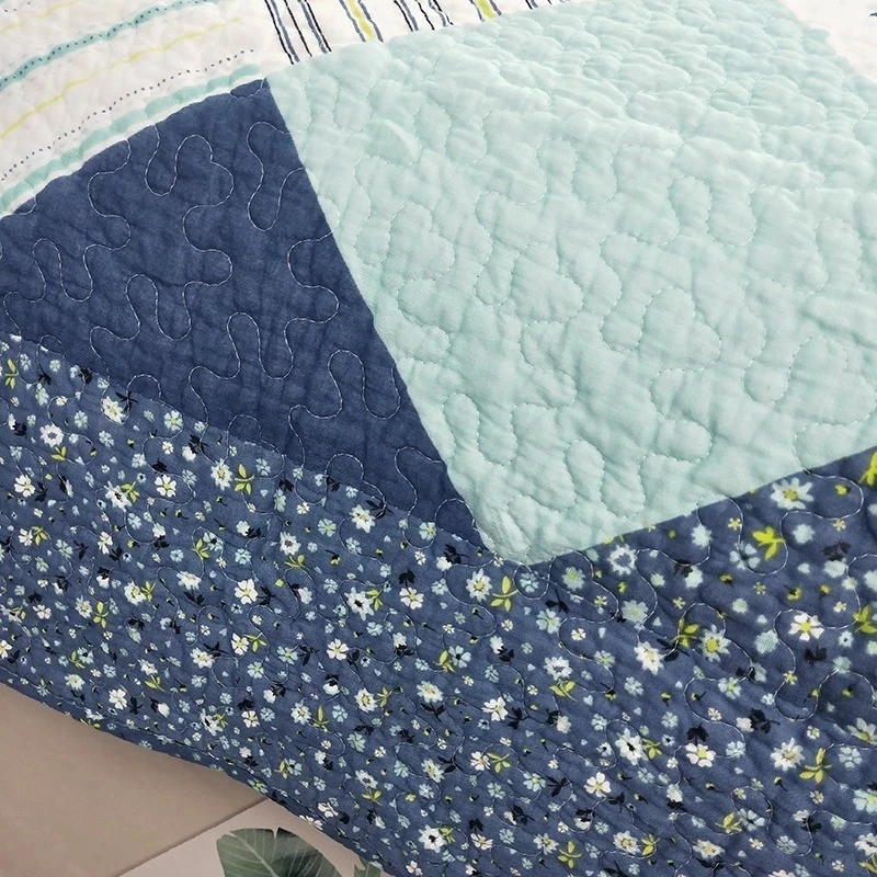 Plaid 100% Cotton Quilt Bedspread Set 3pcs Patchwork Pillowcases Quilted Linen Blanket Sheet Cubrecam Bed Cover Colcha Coverlet images - 6