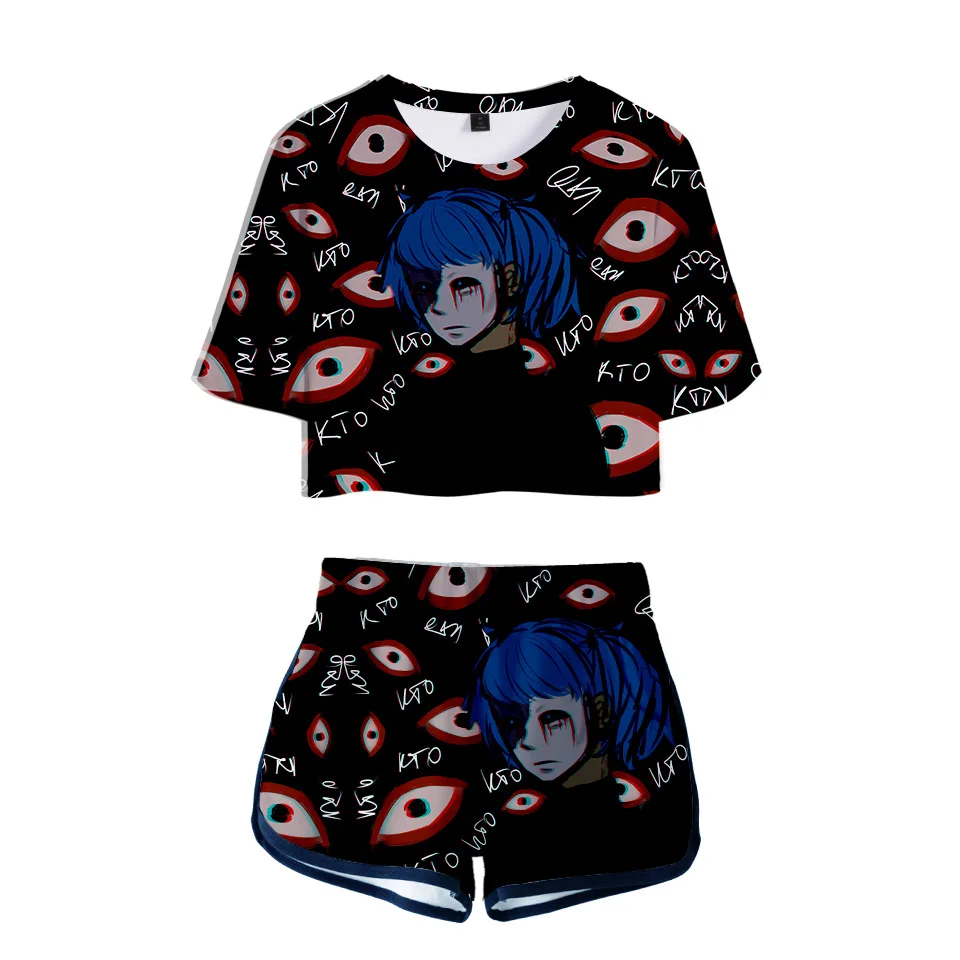 Женский комплект из двух предметов шорты и футболка с 3D принтом в стиле Харадзюку